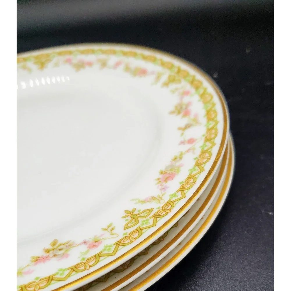 Vintage Haviland Limoges Trianon Lunch Salad Plates Set 3 Pink Rose 7.5